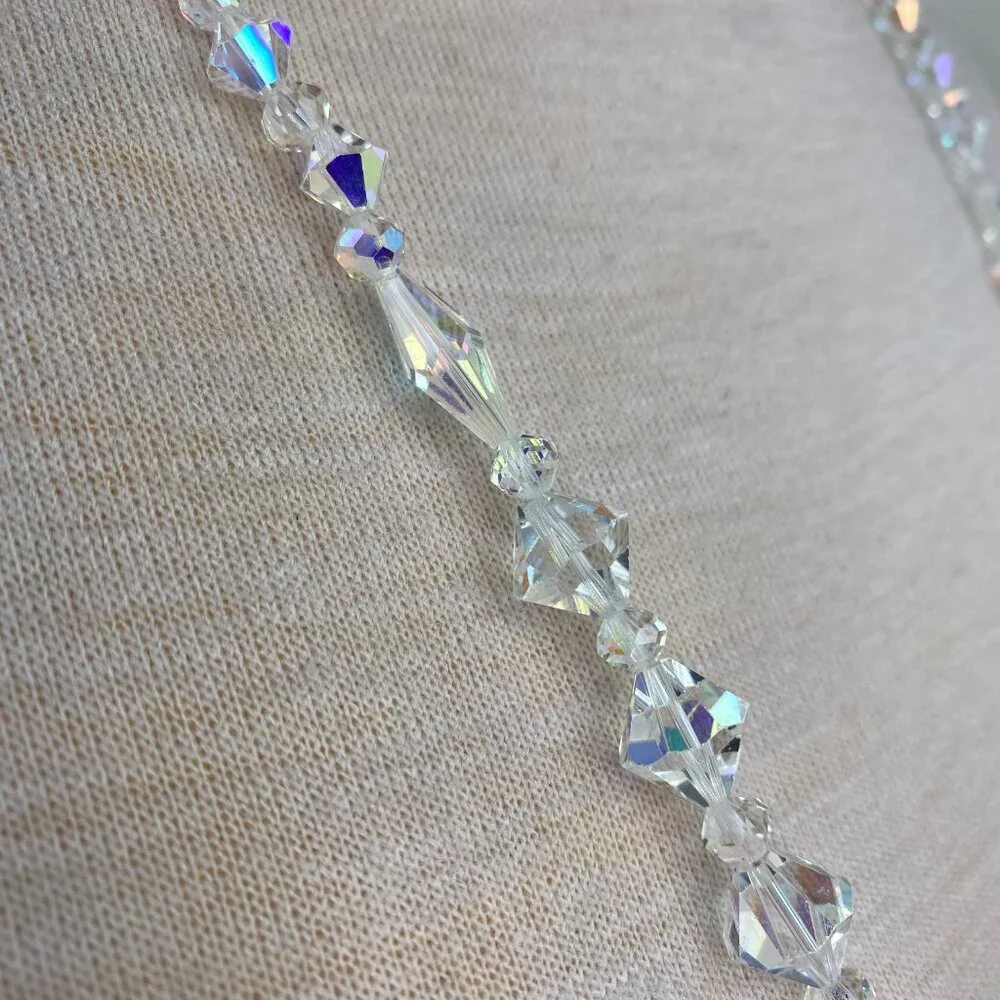 Vintage AB Aurora Borealis Faceted Glass Bead Necklace 34" - Picture 3 of 10